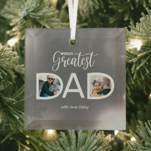 Worlds Greatest Dad 2 Photo Glass Tree Decoration