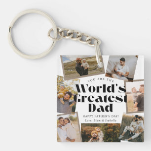 World's Greatest Dad Bold Retro 7 Photo Collage Key Ring