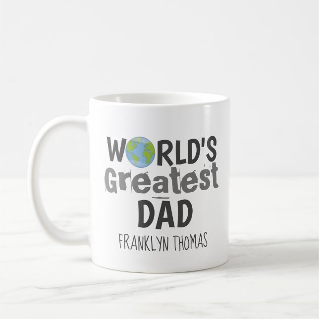World's Greatest Dad Cute Planet Personalised Coffee Mug (Left)