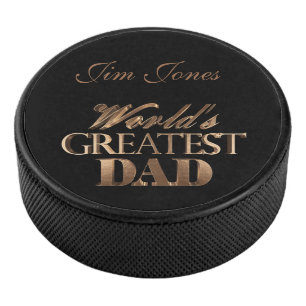 World's Greatest Dad Elegant Black Gold Typography Hockey Puck