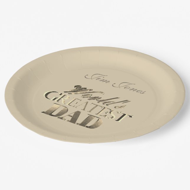 World's Greatest Dad Elegant Gold Look Ivory Paper Plate (Angled)