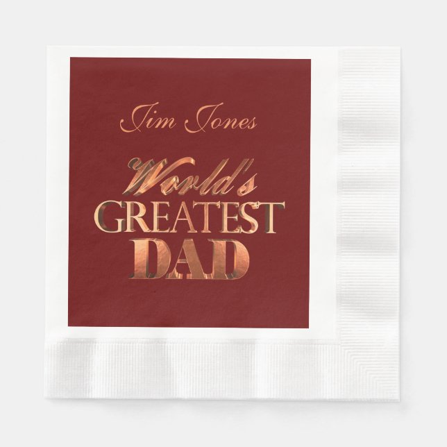 World's Greatest Dad Elegant Red Metallic Look Napkin (Front)