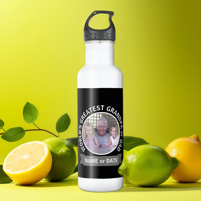 World's Greatest Dad Grandpa Custom Photo Template 710 Ml Water Bottle (Personalized photo water bottle)