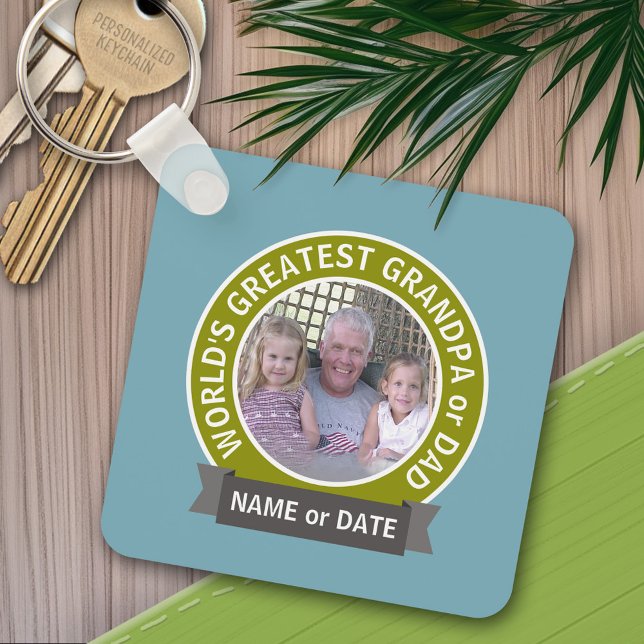 World's Greatest Dad Grandpa Custom Photo Template Key Ring (Personalized keychain - add a photo and name)