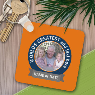 World's Greatest Dad Grandpa Photo orange blue Key Ring