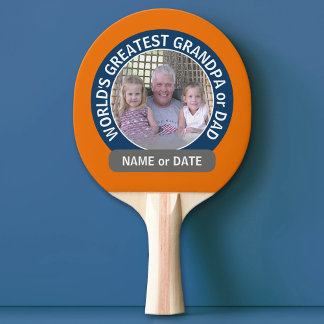 World's Greatest Dad Grandpa Photo orange blue Ping Pong Paddle