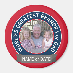 World's Greatest Dad Grandpa Photo red white blue Magnet