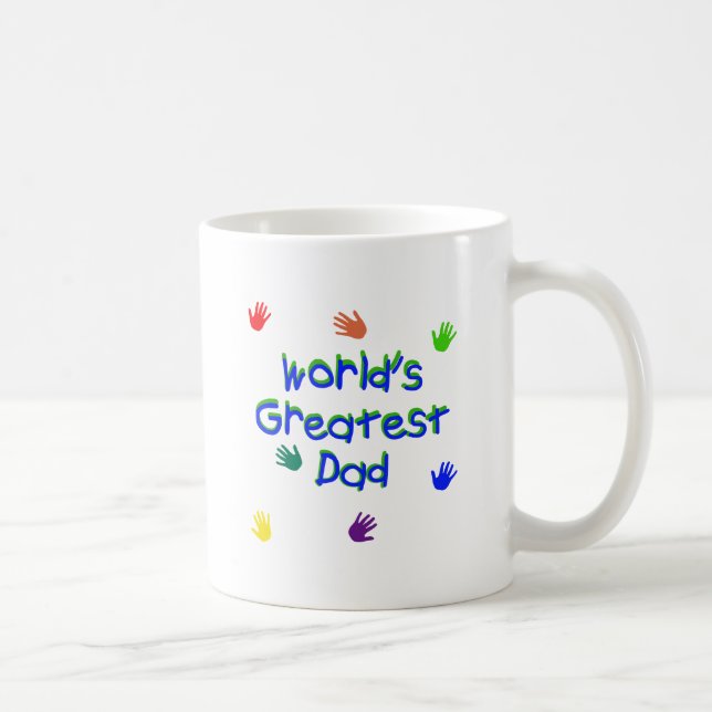 Worlds Greatest Dad Handprints White Coffee Mug (Right)