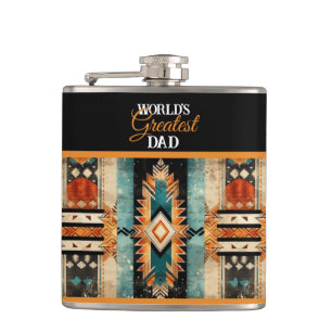 World's Greatest Dad Native American Aztec Design Hip Flask