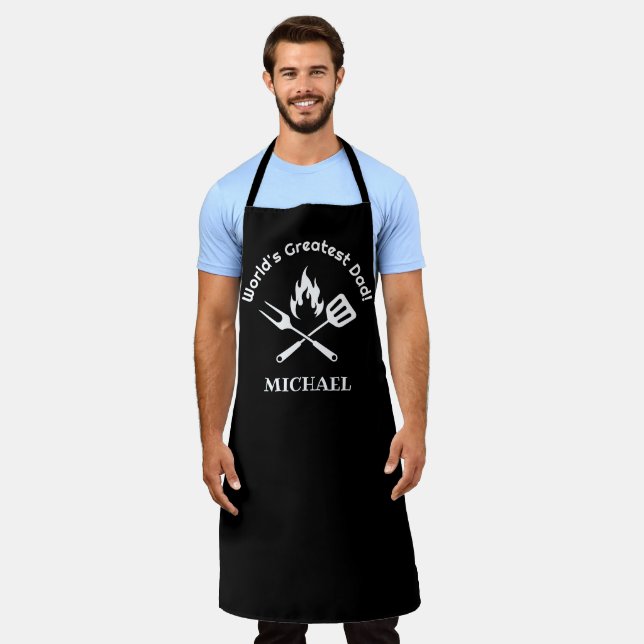 worlds greatest dad,personalised grill black funny apron (Worn)