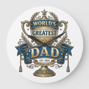 World's Greatest Dad Trophy Award Design Large Clock
