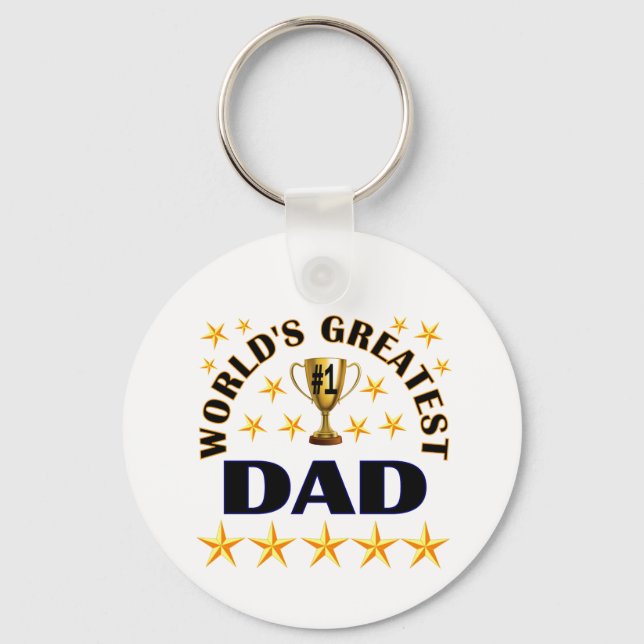 World's Greatest Dad Trophy Stars Cute Key Ring (Front)