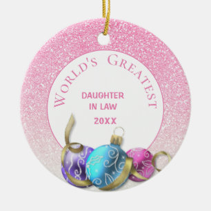 World's Greatest Daughter In law Pink Christmas   Ceramic Ornament