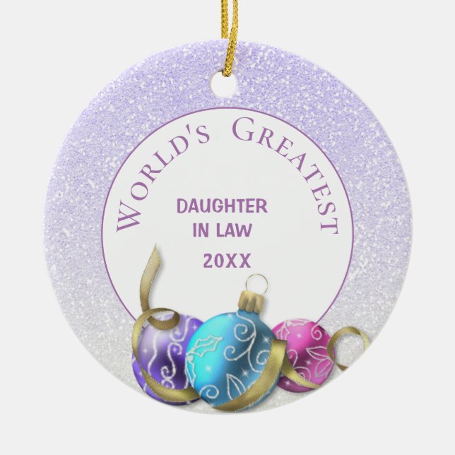 World's Greatest Daughter In law Purple Christmas Ceramic Ornament (Front)