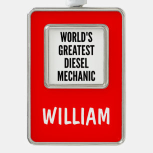 Worlds Greatest Diesel Mechanic Silver Plated Framed Ornament