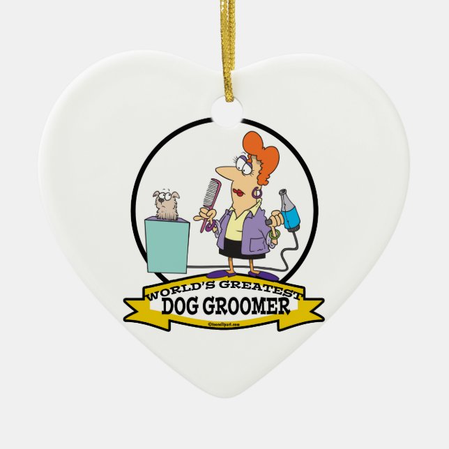 WORLDS GREATEST DOG GROOMER WOMEN CARTOON CERAMIC ORNAMENT (Front)
