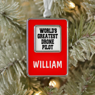 Worlds Greatest Drone Pilot Silver Plated Framed Ornament