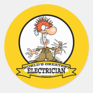 WORLDS GREATEST ELECTRICIAN MEN CARTOON CLASSIC ROUND STICKER