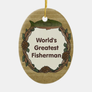 Worlds Greatest Fisherman Funny Fishing Ceramic Tree Decoration