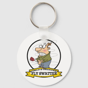 WORLDS GREATEST FLY SWATTER MEN CARTOON KEY RING
