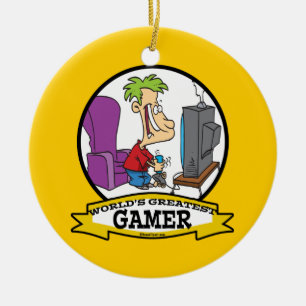 WORLDS GREATEST GAMER II CARTOON CERAMIC TREE DECORATION