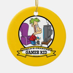 WORLDS GREATEST GAMER KID CARTOON CERAMIC TREE DECORATION