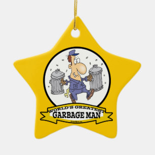 WORLDS GREATEST GARBAGE MAN CARTOON CERAMIC ORNAMENT