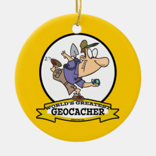 WORLDS GREATEST GEOCACHER MEN CARTOON CERAMIC ORNAMENT