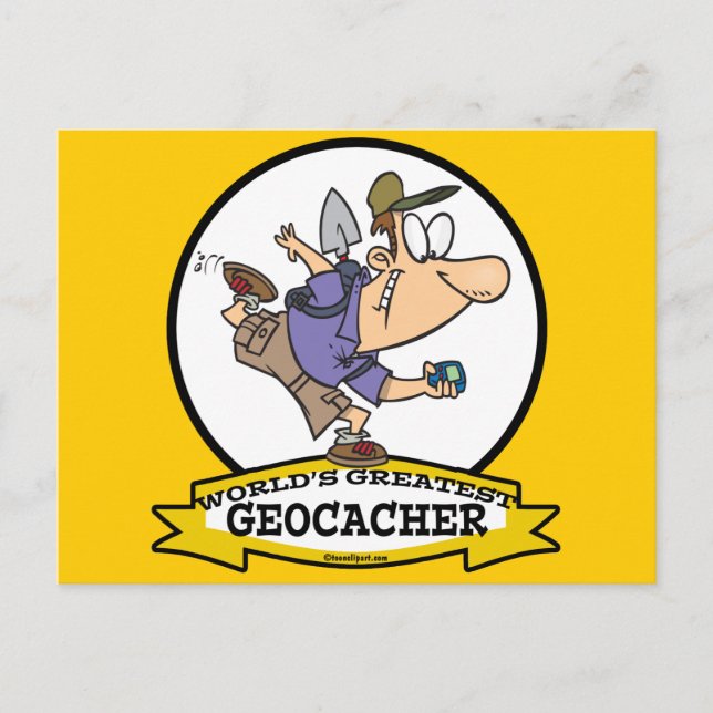 WORLDS GREATEST GEOCACHER MEN CARTOON POSTCARD (Front)