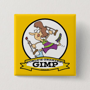 WORLDS GREATEST GIMP WOMEN CARTOON 15 CM SQUARE BADGE