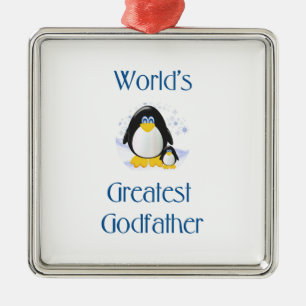 World's Greatest Godfather (penguin) Metal Ornament