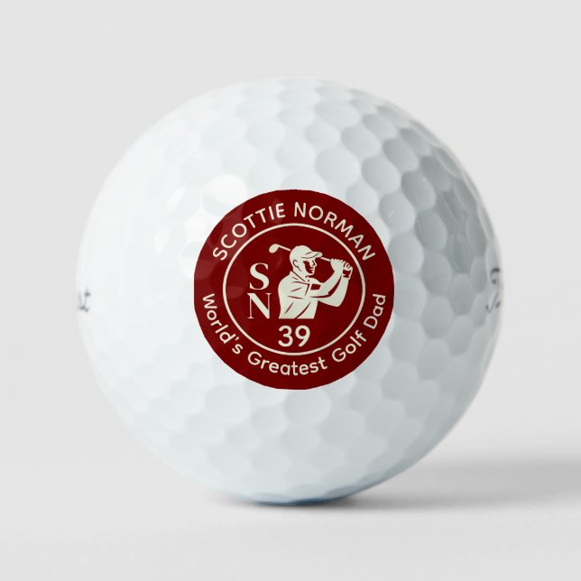 'World's Greatest Golf Dad' dark-red LOGO Balls (Front)