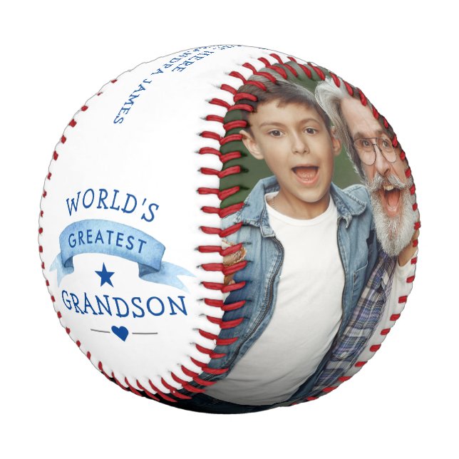 World's Greatest Grandson Personal Message 2-Photo Baseball (Angled)