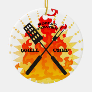 Worlds greatest grill chef Christmas ornament
