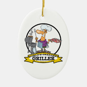 WORLDS GREATEST GRILLER MEN CARTOON CERAMIC TREE DECORATION