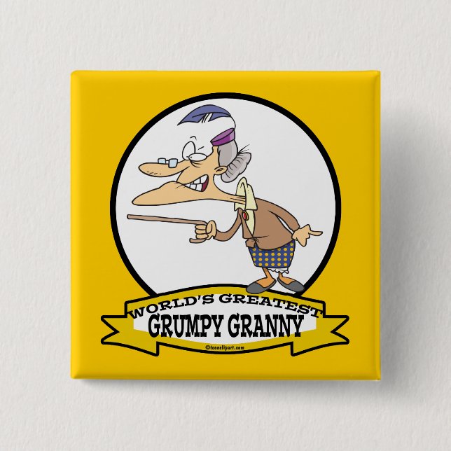 WORLDS GREATEST GRUMPY GRANNY CARTOON 15 CM SQUARE BADGE (Front)