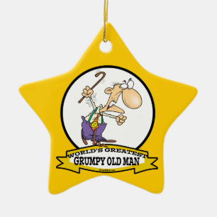 WORLDS GREATEST GRUMPY OLD MAN CARTOON CERAMIC TREE DECORATION