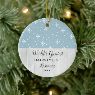 World's Greatest Hairstylist Snowflakes Customised Ceramic Ornament