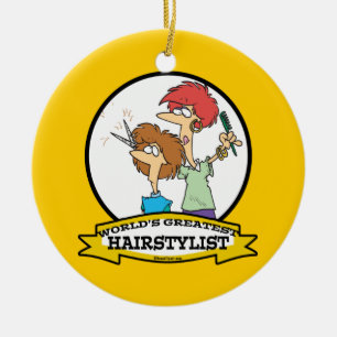 WORLDS GREATEST HAIRSTYLIST WOMEN CARTOON CERAMIC ORNAMENT