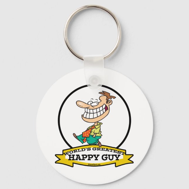 WORLDS GREATEST HAPPY GUY MEN CARTOON KEY RING (Front)