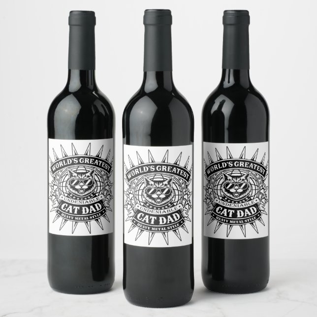 Worlds Greatest Heavy Metal Cat Dad Wine Label (Bottles)
