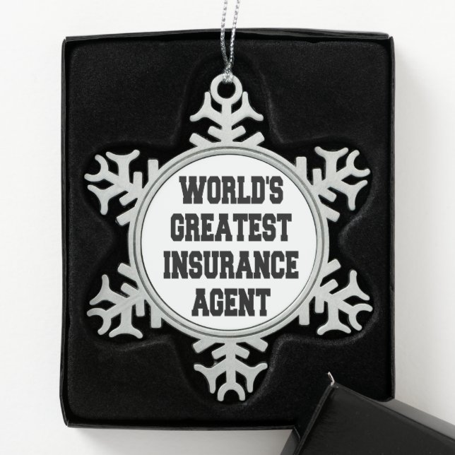 Worlds Greatest Insurance Agent Snowflake Pewter Christmas Ornament (Box)