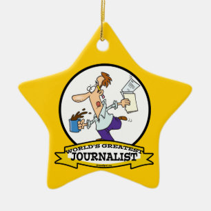 WORLDS GREATEST JOURNALIST II MEN CARTOON CERAMIC TREE DECORATION