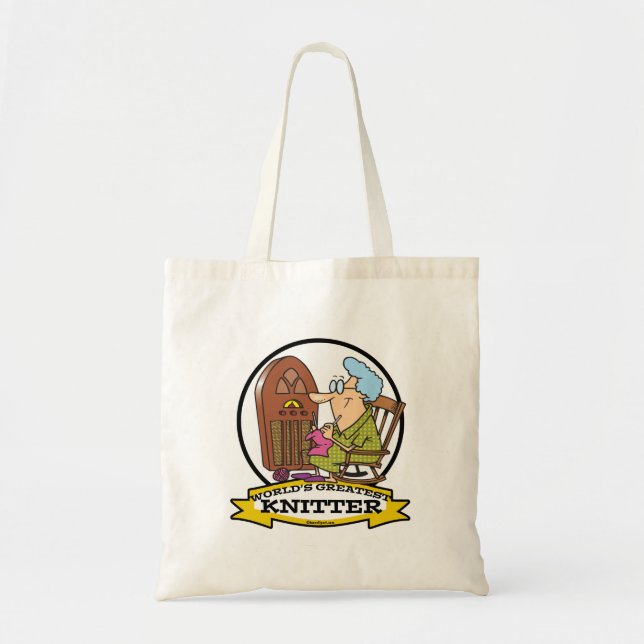 WORLDS GREATEST KNITTER CARTOON TOTE BAG (Front)