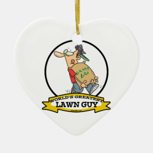 WORLDS GREATEST LAWN GUY MEN CARTOON CERAMIC ORNAMENT