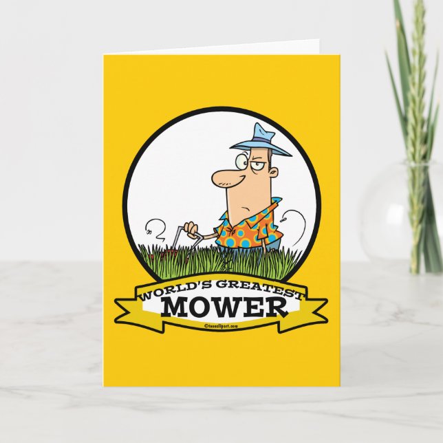 WORLDS GREATEST LAWN MOWER MEN CARTOON CARD (Front)