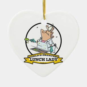 WORLDS GREATEST LUNCH LADY CARTOON CERAMIC ORNAMENT