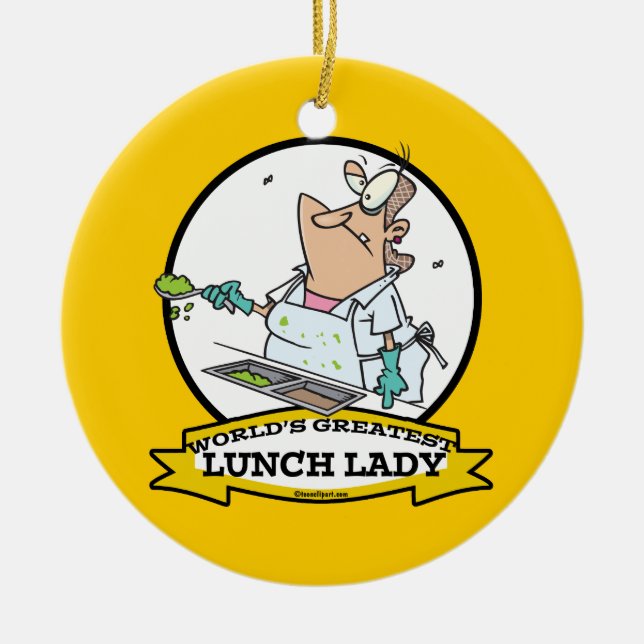 WORLDS GREATEST LUNCH LADY CARTOON CERAMIC TREE DECORATION (Front)
