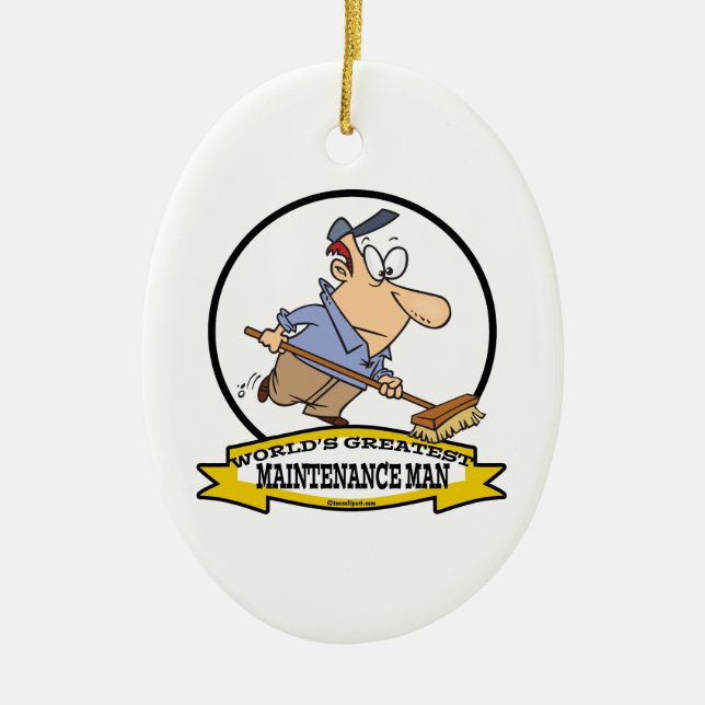 WORLDS GREATEST MAINTENANCE MAN CARTOON CERAMIC ORNAMENT (Front)
