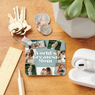 World's Greatest Mom Bold Retro 7 Photo Collage Key Ring